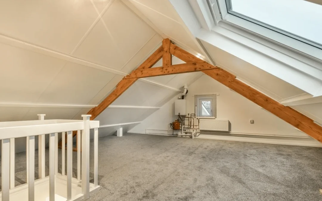 An expansive loft space with Velux windows letting in abundant natural light, featuring modern design elements and ample space for various functionalities."